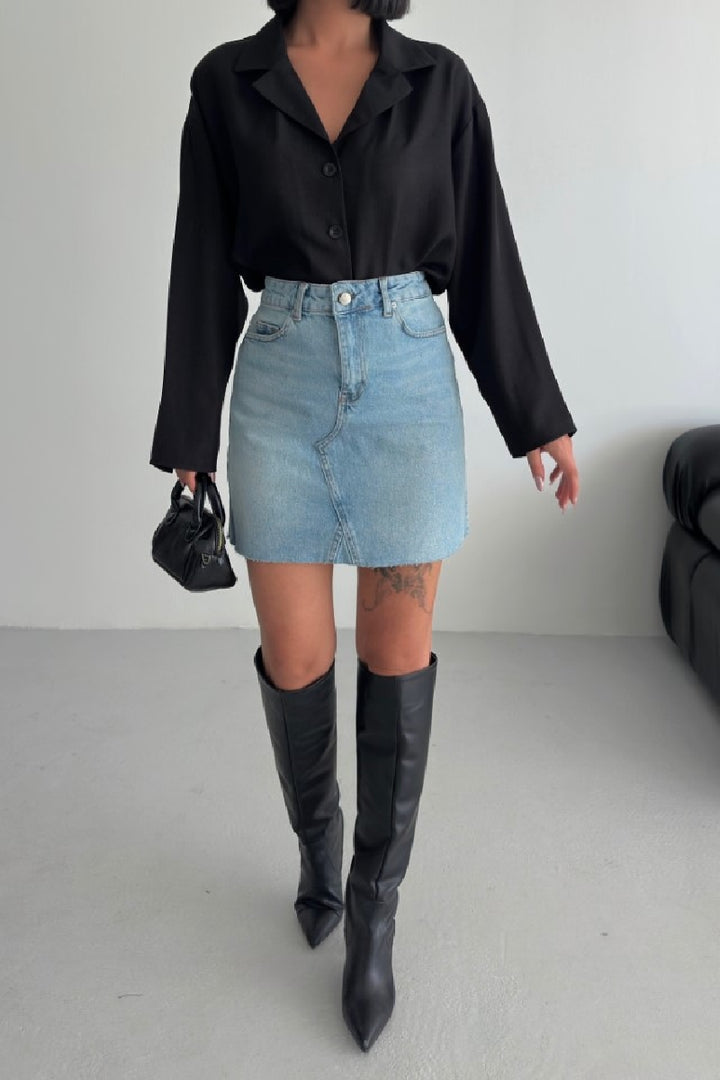 XLJ Mini Denim Skirt with Triangle Detail Mixed - Woodlawn