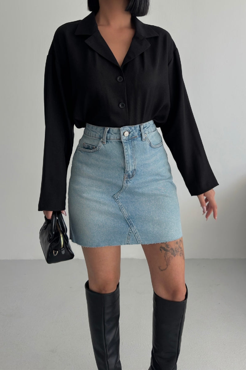 XLJ Mini Denim Skirt with Triangle Detail Mixed - Woodlawn