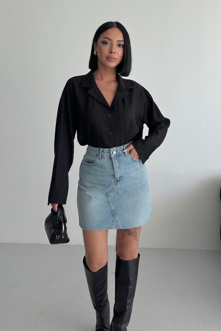 XLJ Mini Denim Skirt with Triangle Detail Mixed - Woodlawn