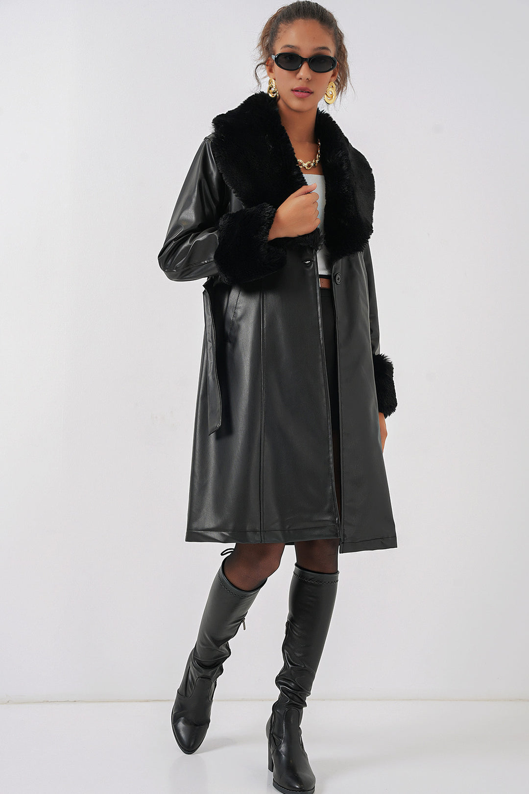 BGD Women Faux Fur Leather Coat - Black - Shrewsbury