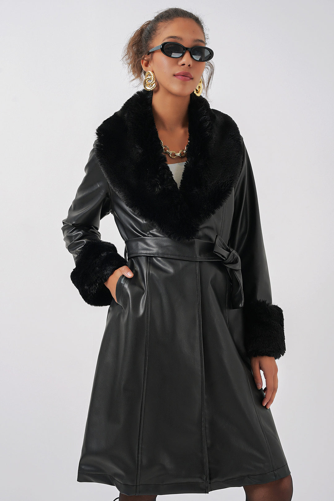 BGD Women Faux Fur Leather Coat - Black - Shrewsbury