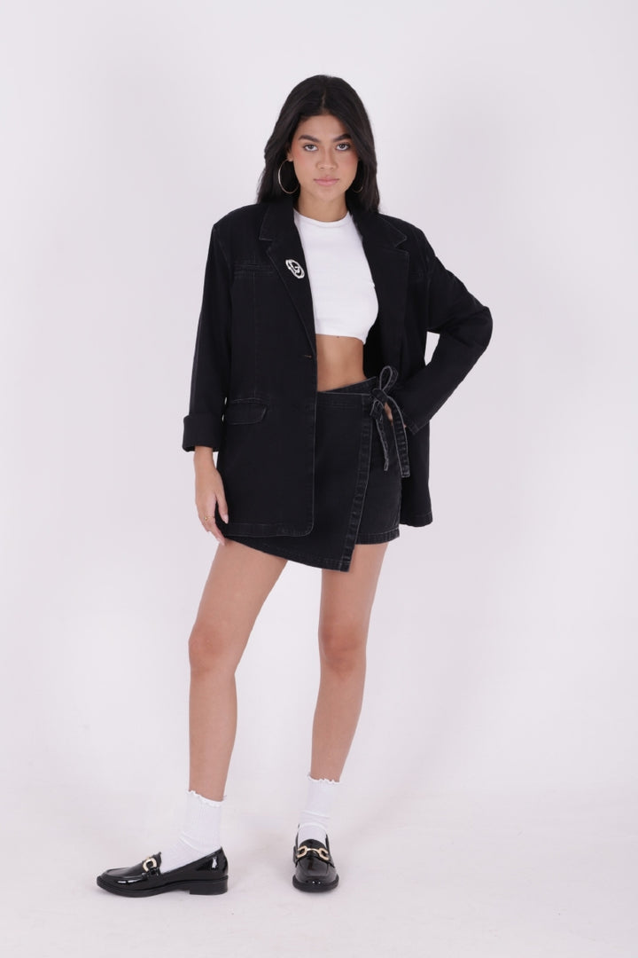 XLJ Square Pocket and Tie Detailed Short Denim Skirt - Aveiro