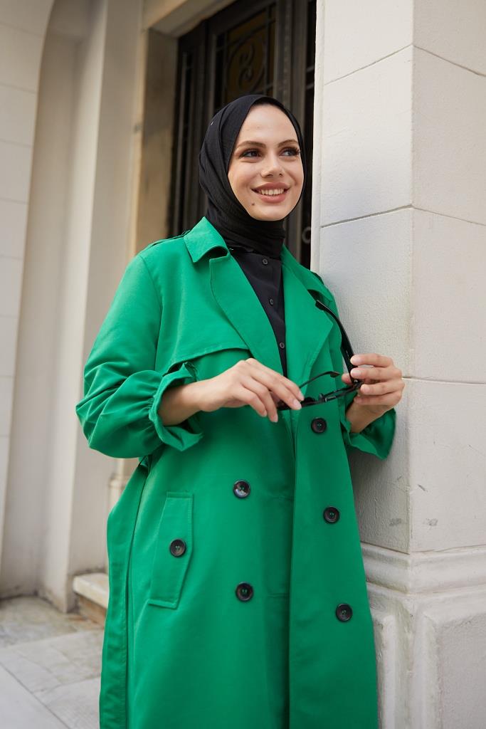 BNG Women Crossed Hijab Trench Coat Green - Clermont