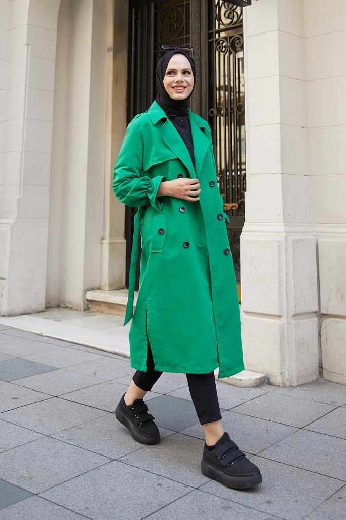 BNG Women Crossed Hijab Trench Coat Green - Clermont