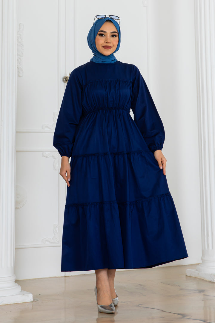 BNG Women Sleeve Elasticated Hijab Dress Navy Blue 2124 - Braşov