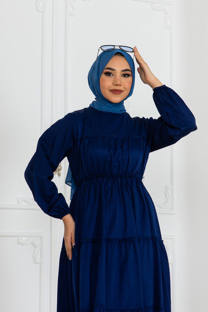 BNG Women Sleeve Elasticated Hijab Dress Navy Blue 2124 - Braşov