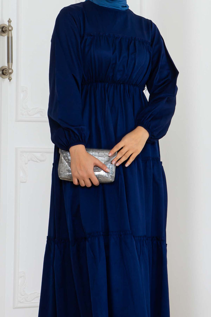 BNG Women Sleeve Elasticated Hijab Dress Navy Blue 2124 - Braşov