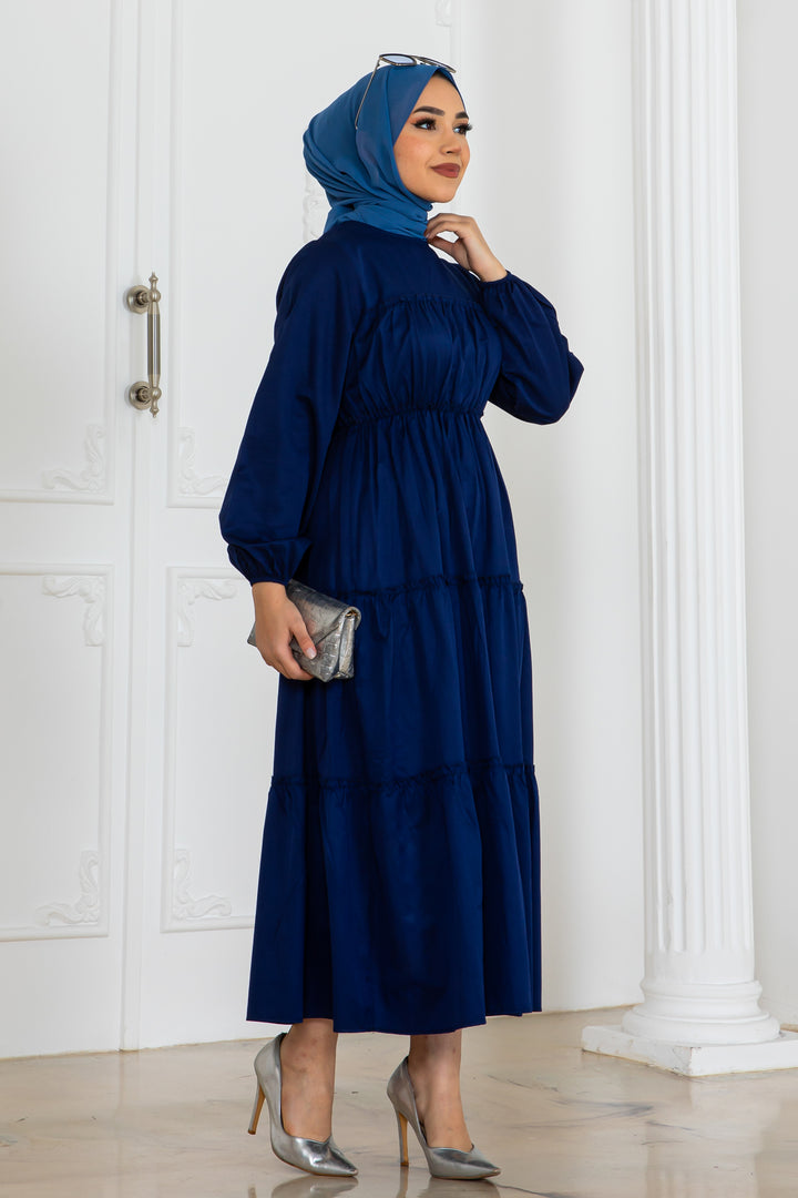 BNG Women Sleeve Elasticated Hijab Dress Navy Blue 2124 - Braşov