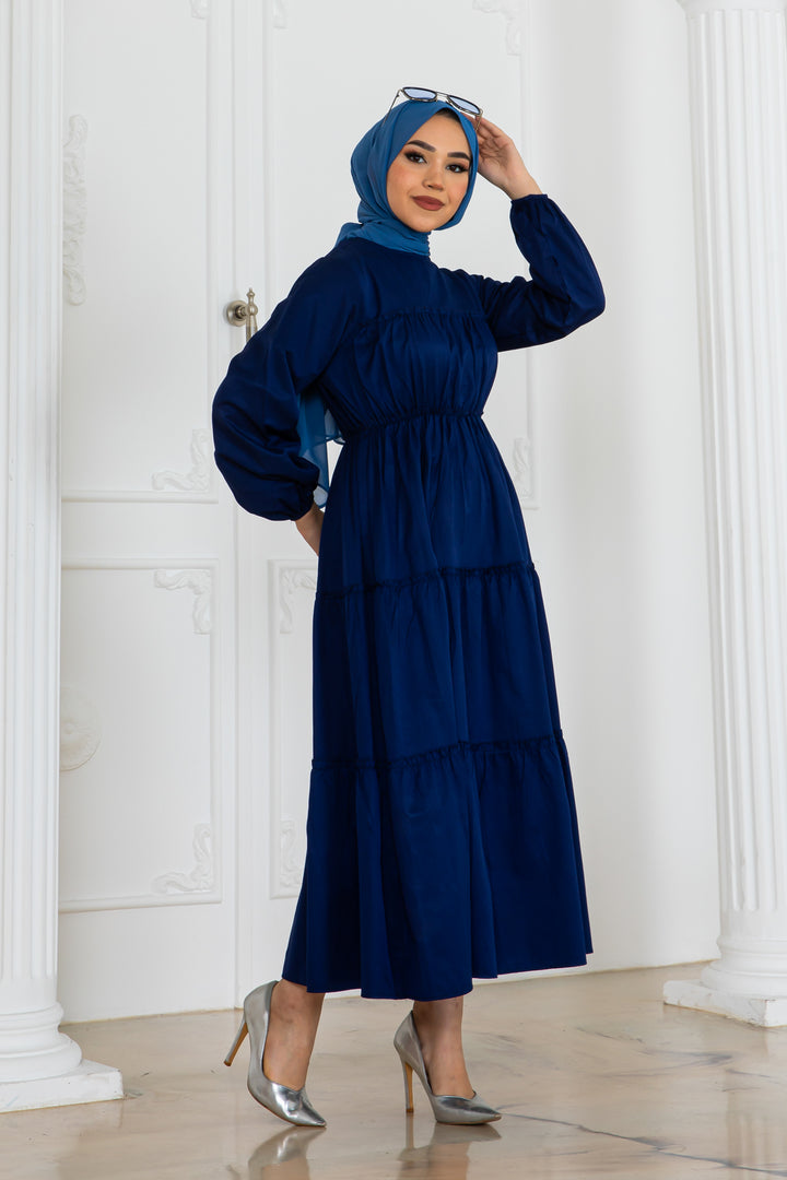 BNG Women Sleeve Elasticated Hijab Dress Navy Blue 2124 - Braşov
