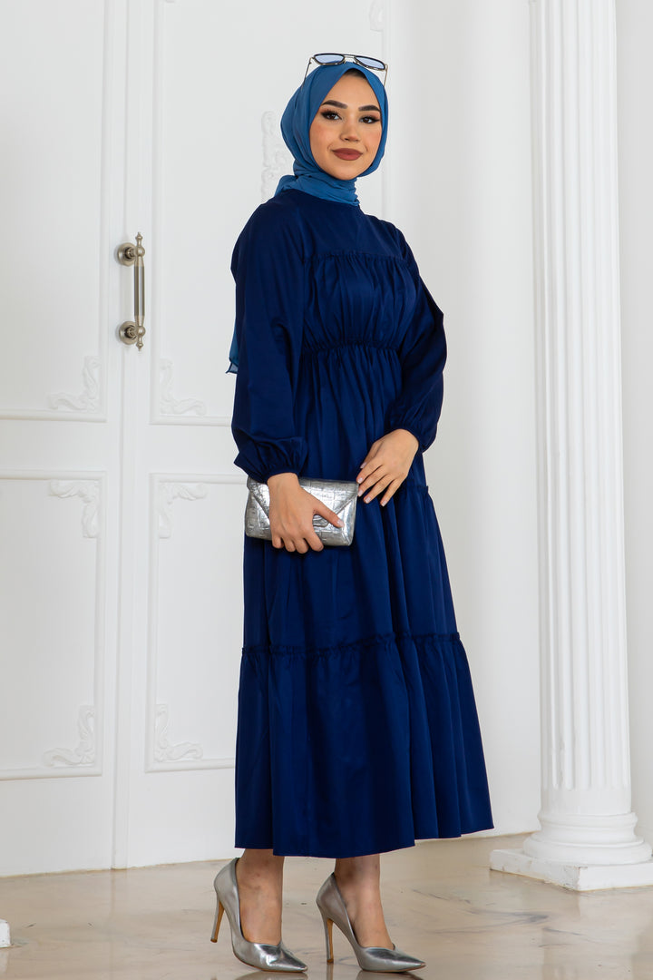 BNG Women Sleeve Elasticated Hijab Dress Navy Blue 2124 - Braşov