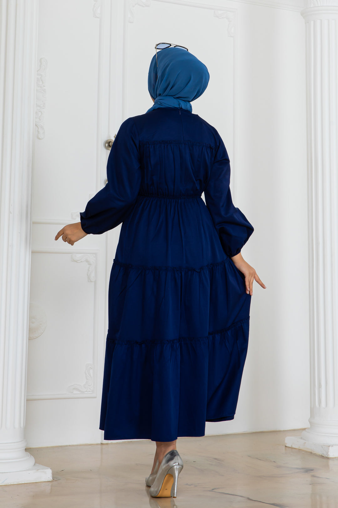 BNG Women Sleeve Elasticated Hijab Dress Navy Blue 2124 - Braşov