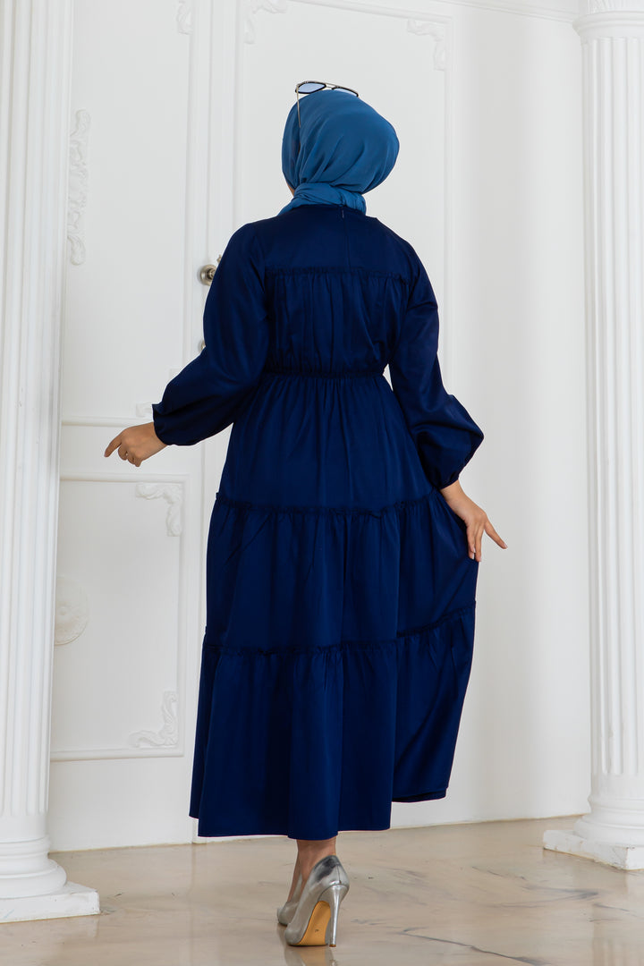 BNG Women Sleeve Elasticated Hijab Dress Navy Blue 2124 - Braşov