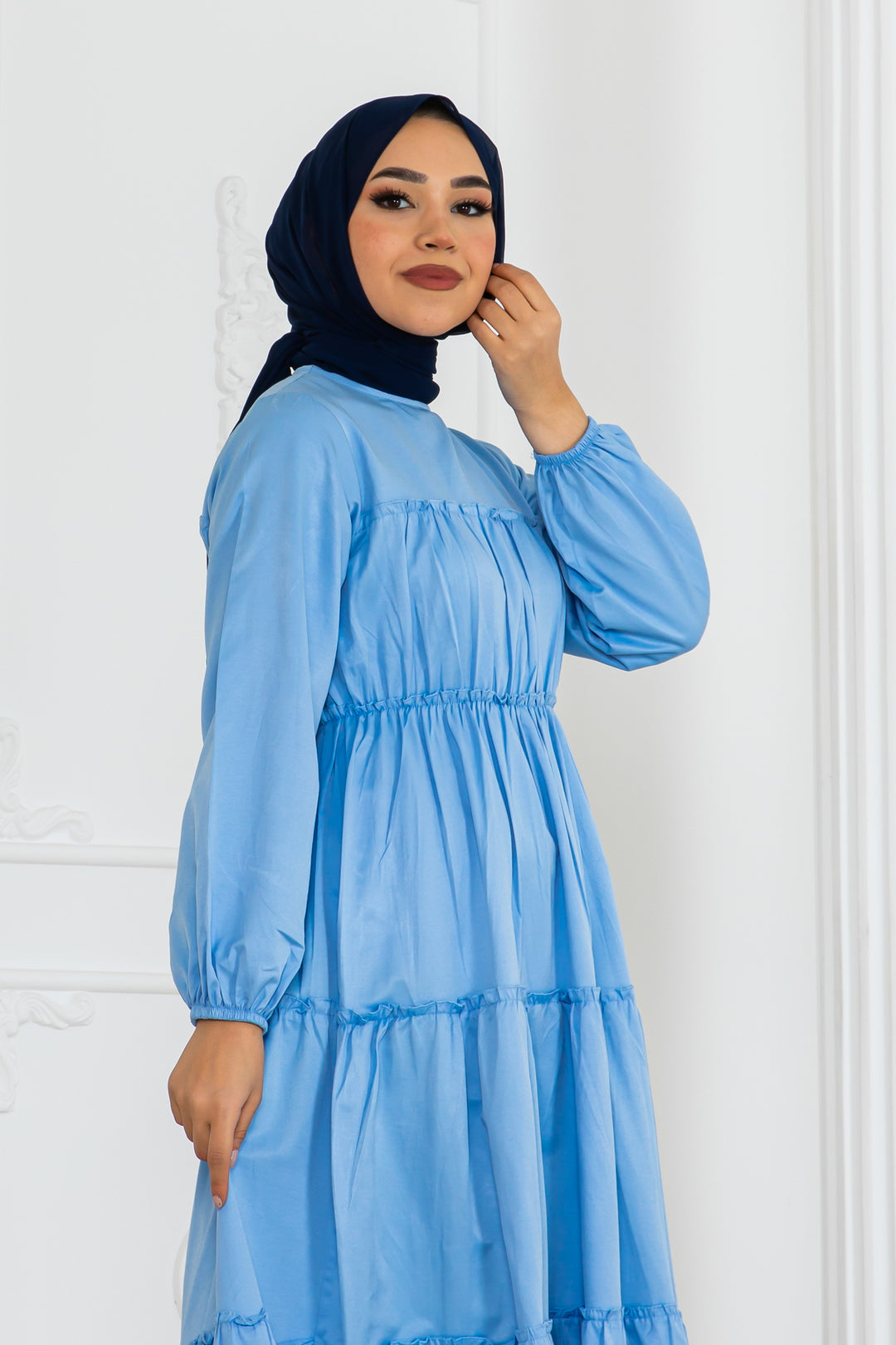 BNG Women Sleeve Elasticated Hijab Dress Blue 2124 - Baton Rouge
