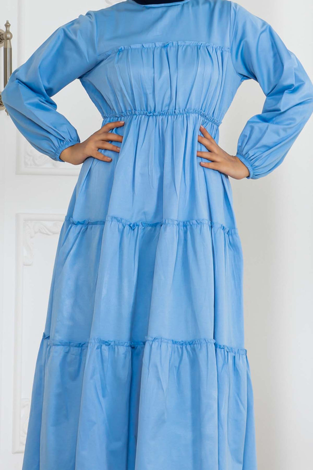 BNG Women Sleeve Elasticated Hijab Dress Blue 2124 - Wylie