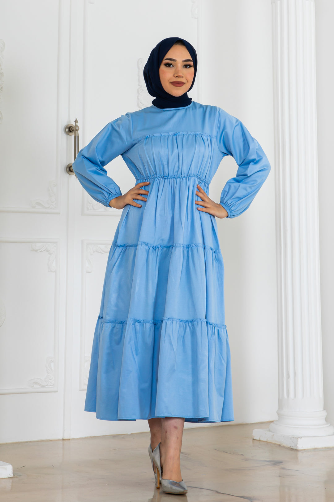 BNG Women Sleeve Elasticated Hijab Dress Blue 2124 - Wylie