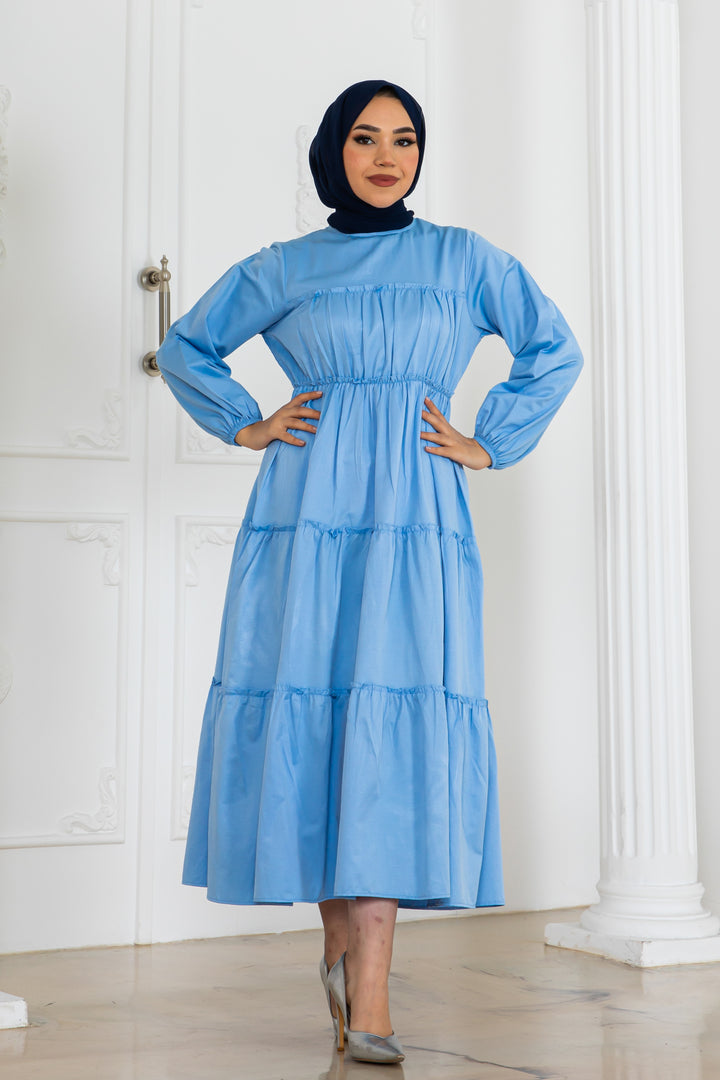 BNG Women Sleeve Elasticated Hijab Dress Blue 2124 - Wylie