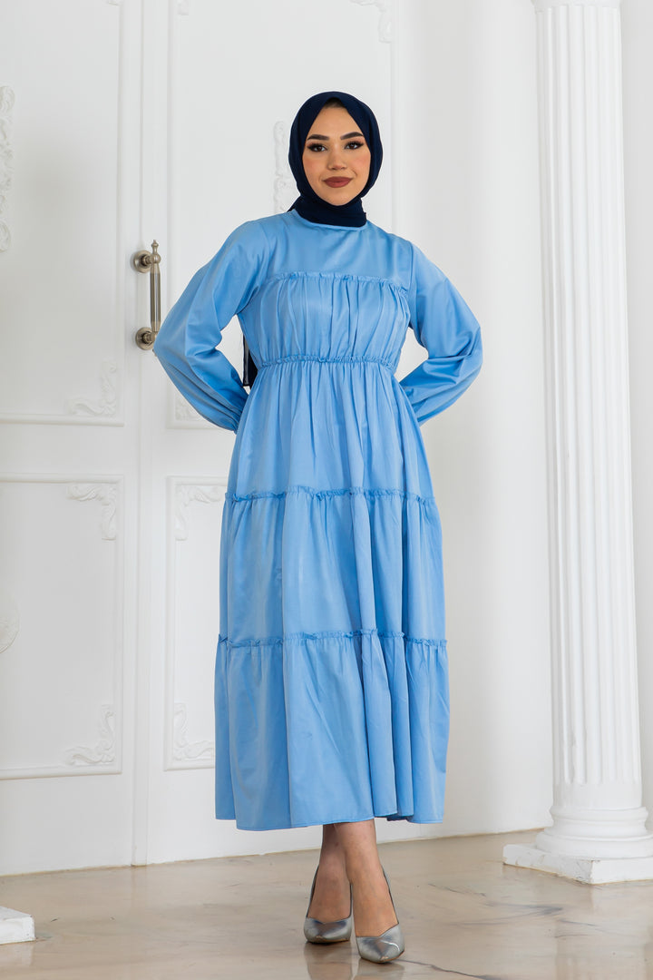 BNG Women Sleeve Elasticated Hijab Dress Blue 2124 - Wylie