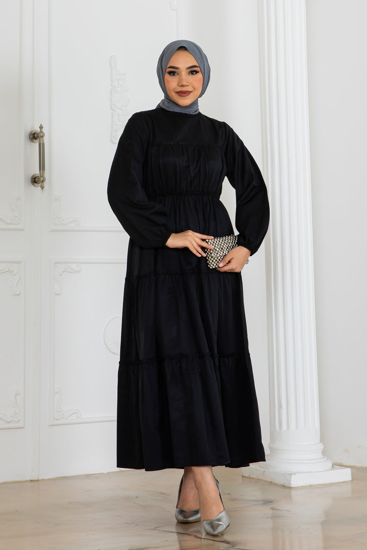 BNG Women Sleeve Elasticated Hijab Dress Black 2124 - Belleville