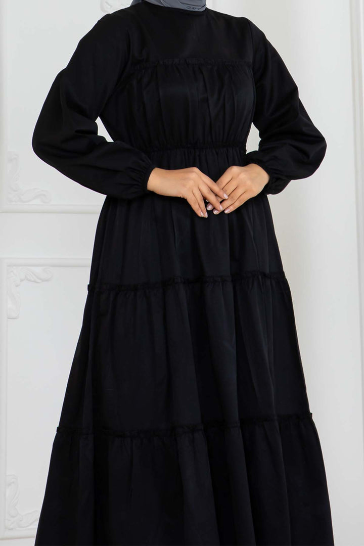 BNG Women Sleeve Elasticated Hijab Dress Black 2124 - Belleville