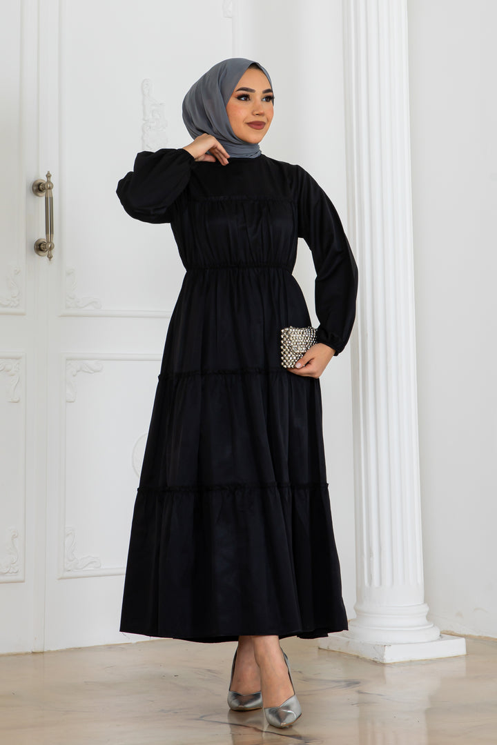 BNG Women Sleeve Elasticated Hijab Dress Black 2124 - Belleville