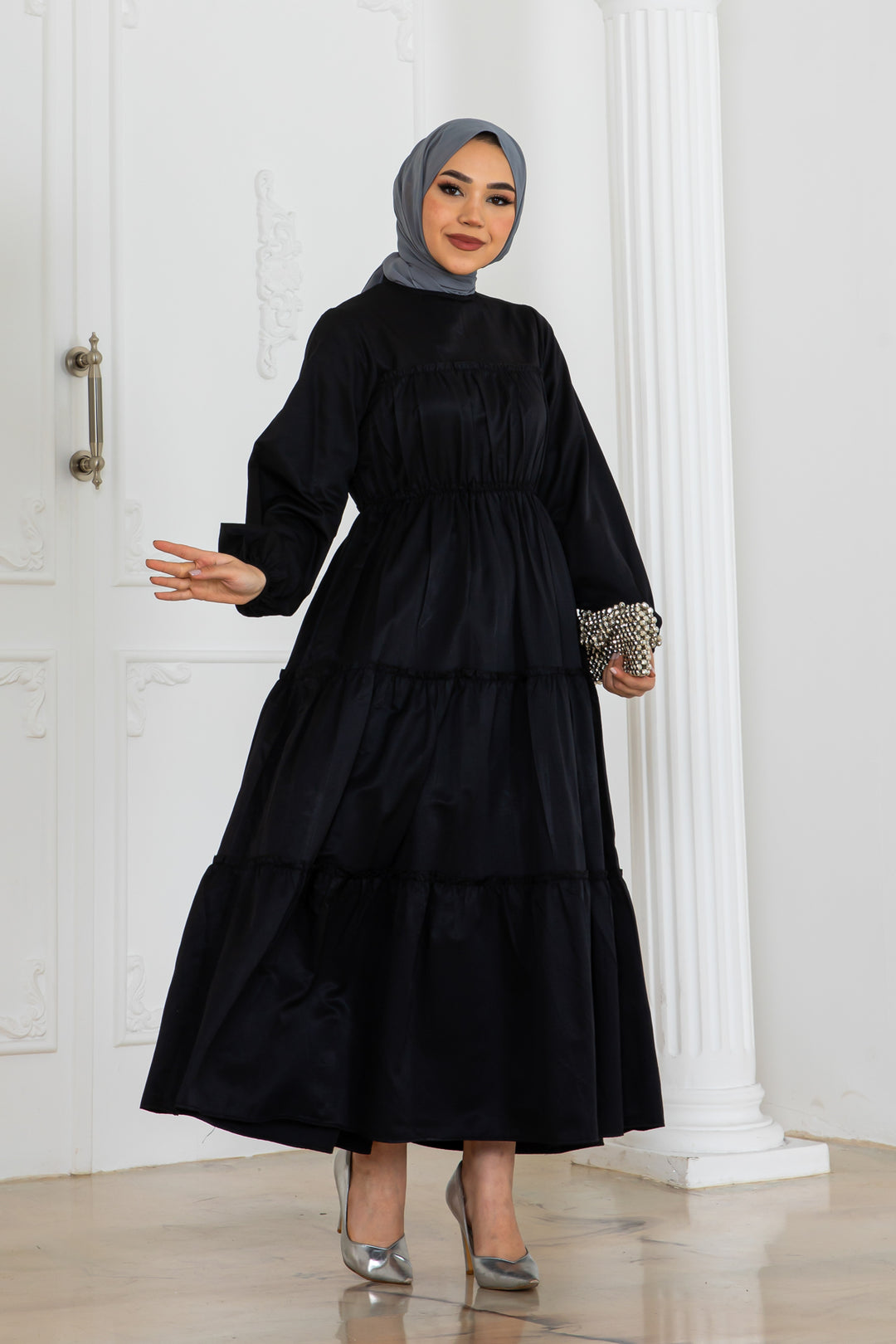 BNG Women Kolu Lastikli Tesettür Elbise Siyah 2124 - Gladstone