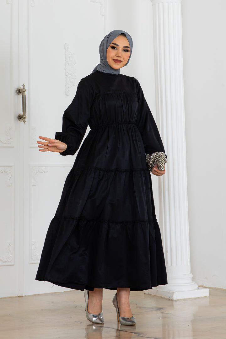 BNG Women Kolu Lastikli Tesettür Elbise Siyah 2124 - Gladstone