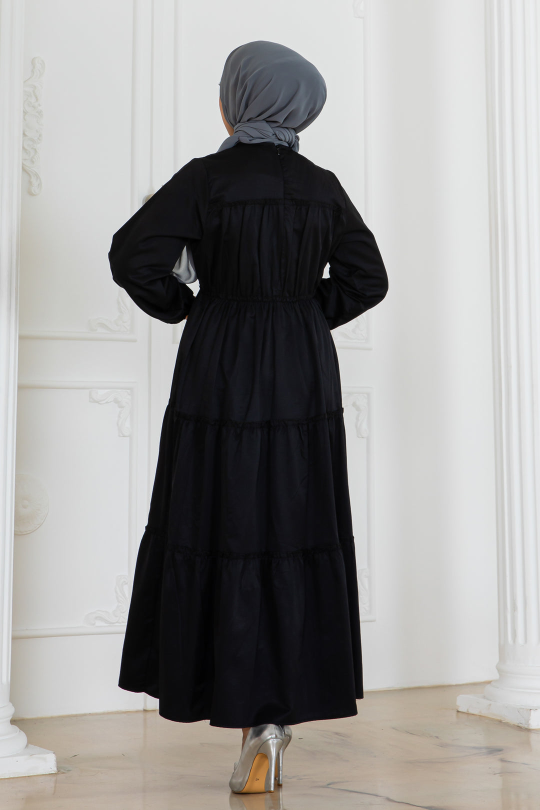 BNG Women Kolu Lastikli Tesettür Elbise Siyah 2124 - Gladstone