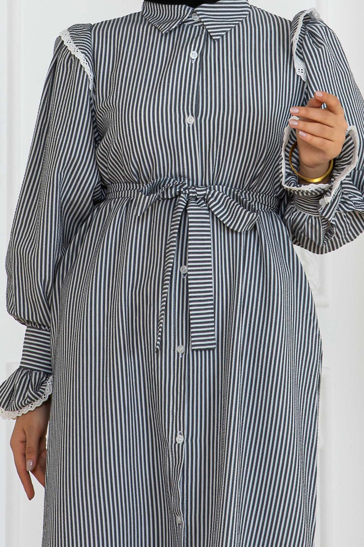 BNG Women Lace Detailed Striped Dress Gray 2141 - Trieste