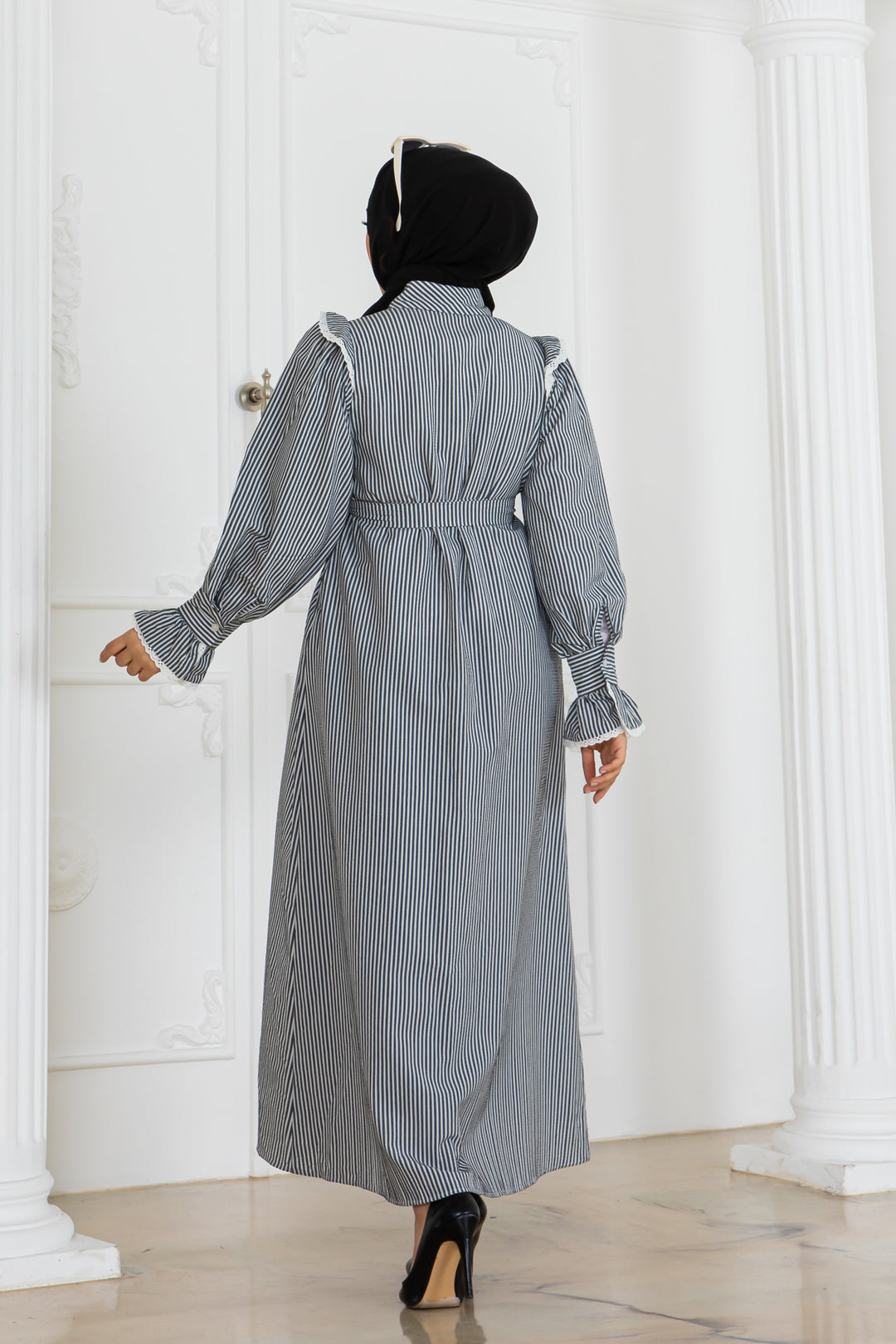 BNG Women Lace Detailed Striped Dress Gray 2141 - Trieste