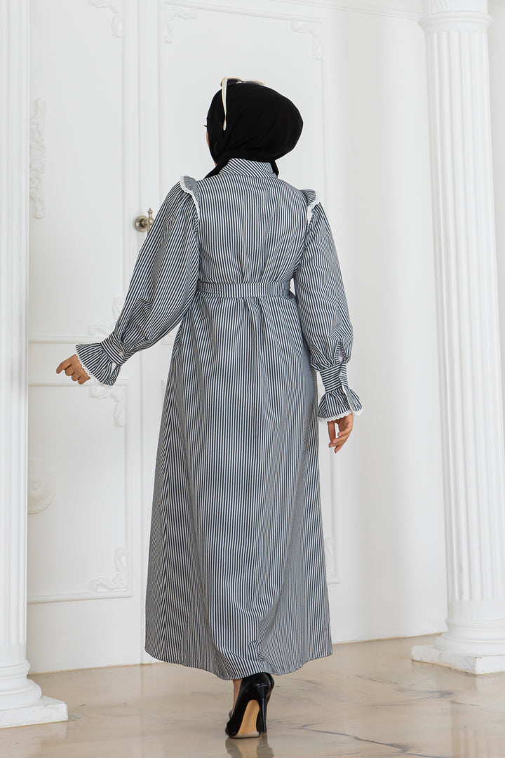 BNG Women Lace Detailed Striped Dress Gray 2141 - Trieste