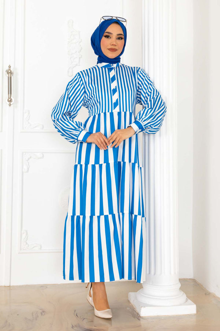 BNG Women Striped Satin Dress Blue 2114 - Weymouth