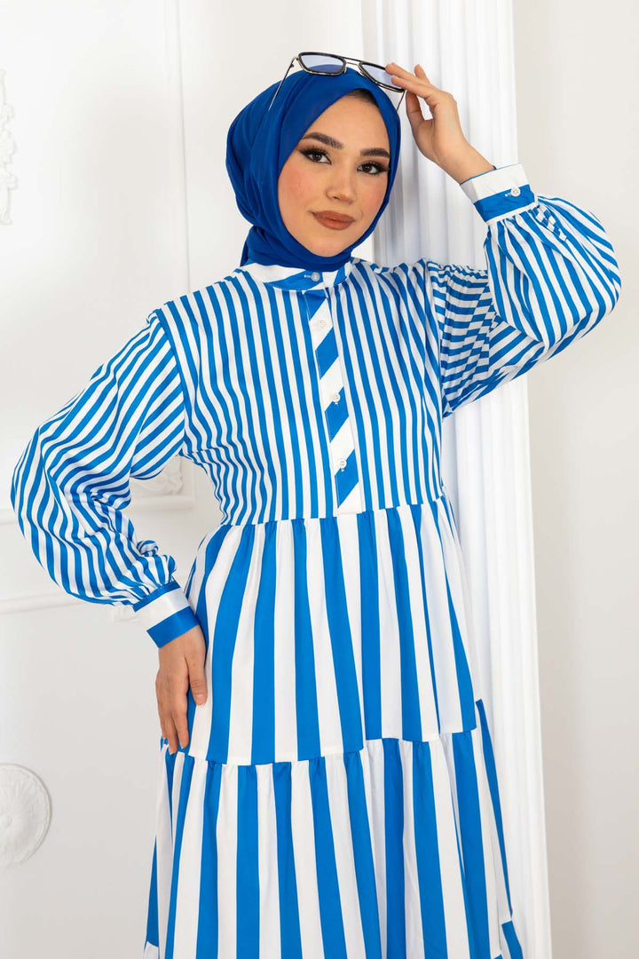BNG Women Striped Satin Dress Blue 2114 - Weymouth
