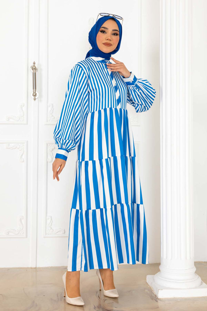 BNG Women Striped Satin Dress Blue 2114 - Weymouth