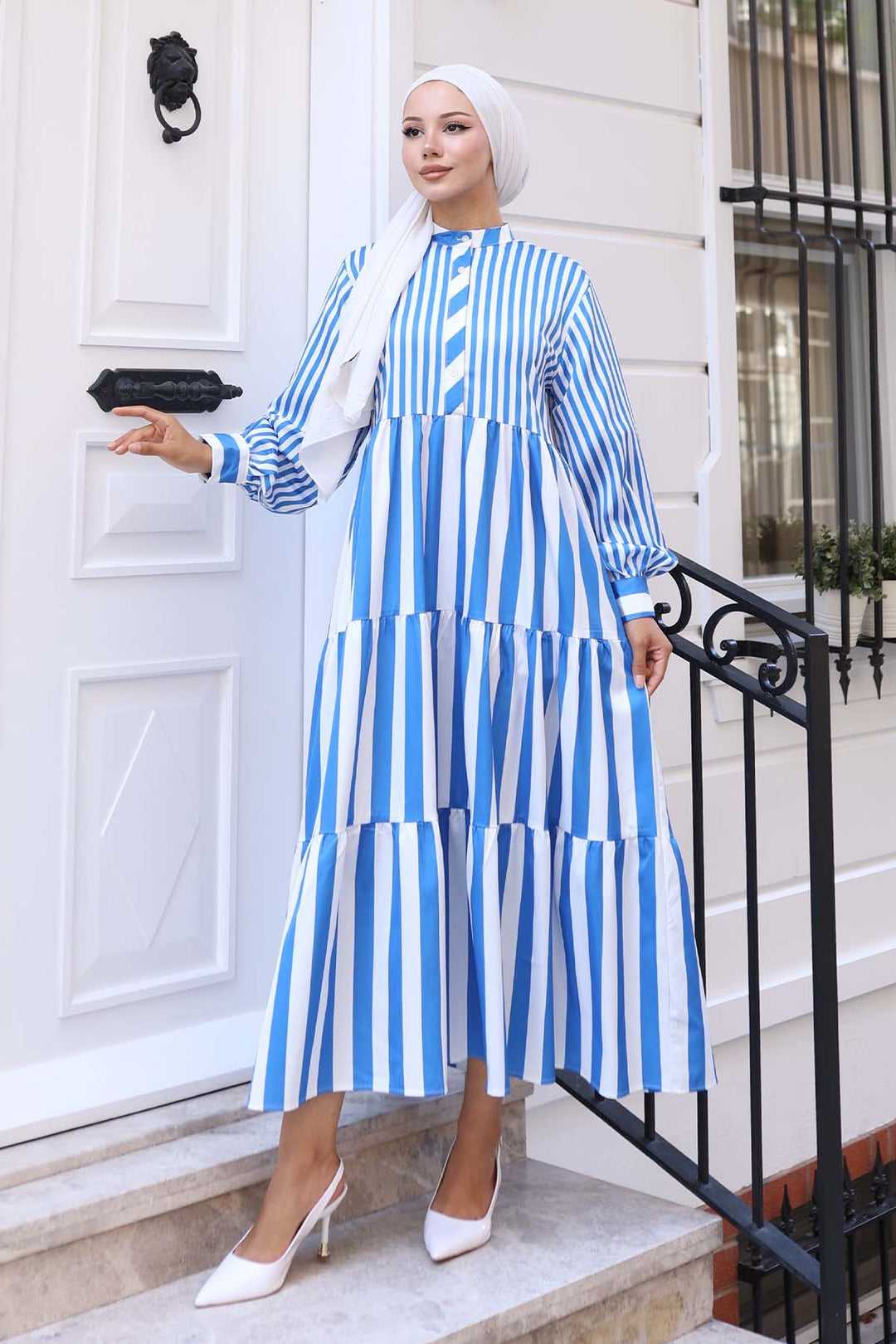 BNG Women Striped Satin Dress Blue 2114 - Randolph