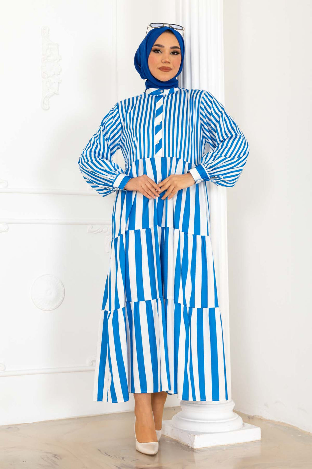 BNG Women Striped Satin Dress Blue 2114 - Weymouth