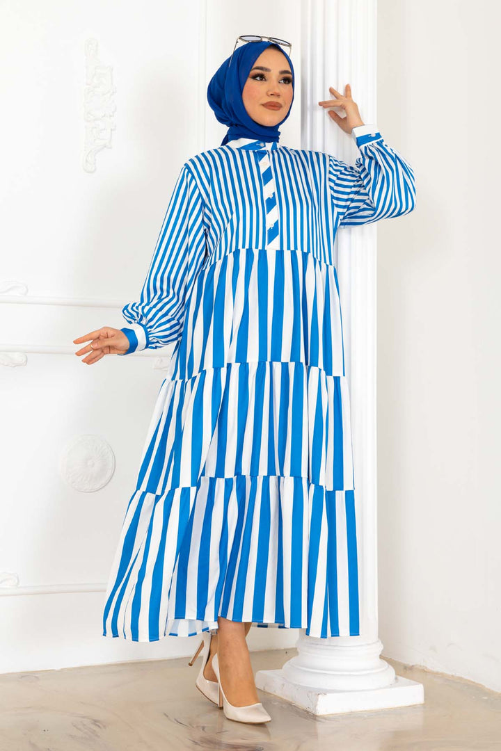 BNG Women Striped Satin Dress Blue 2114 - Weymouth