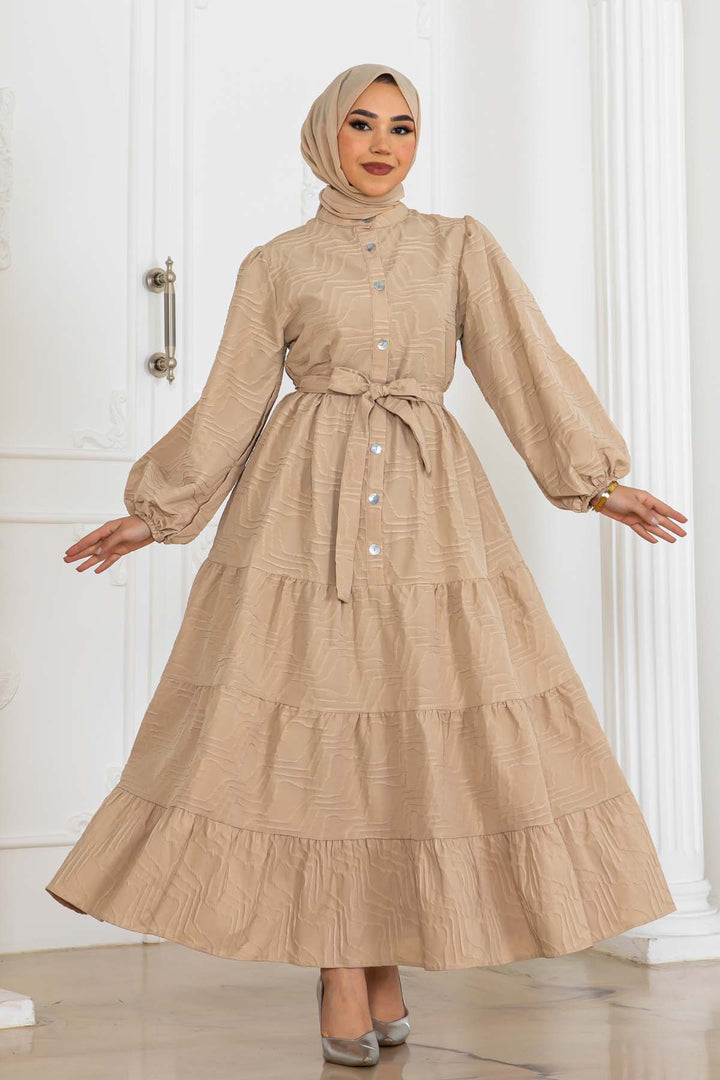 BNG Women Embossed Patterned Dress Beige 2119 - Middletown