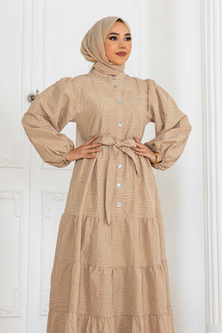 BNG Women Embossed Patterned Dress Beige 2119 - Middletown