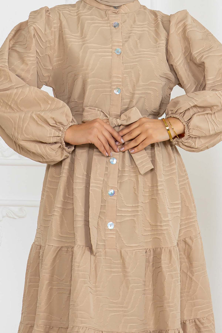 BNG Women Embossed Patterned Dress Beige 2119 - Middletown
