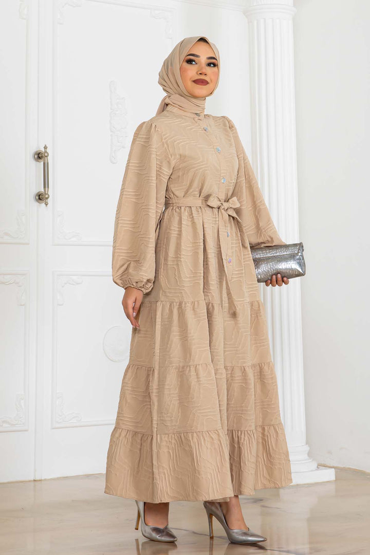 BNG Women Embossed Patterned Dress Beige 2119 - Middletown