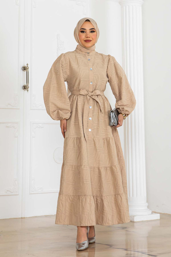 BNG Women Embossed Patterned Dress Beige 2119 - Middletown