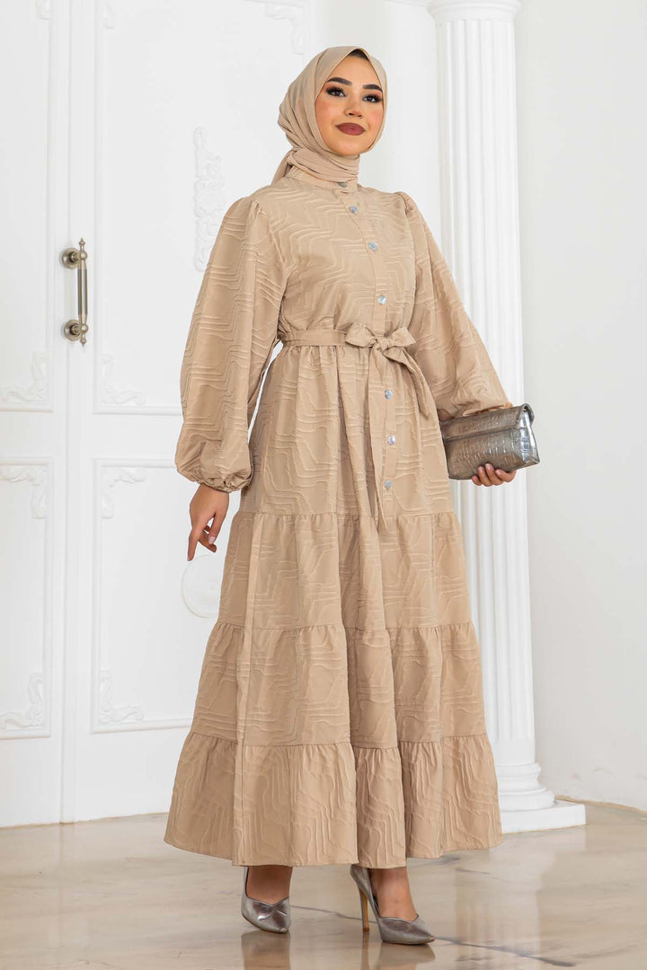 BNG Women Embossed Patterned Dress Beige 2119 - Middletown