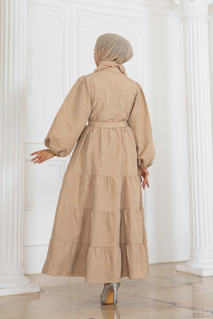BNG Women Embossed Patterned Dress Beige 2119 - Middletown