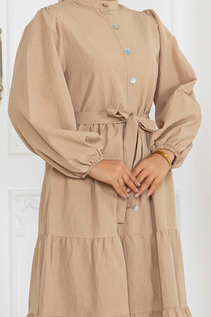 BNG Women Buttoned Embossed Pattern Dress Beige 2120 - Cihuatlán