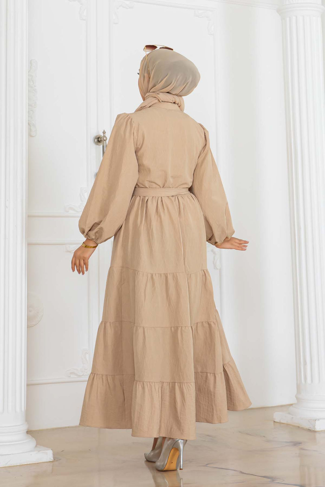 BNG Women Buttoned Embossed Pattern Dress Beige 2120 - Cihuatlán