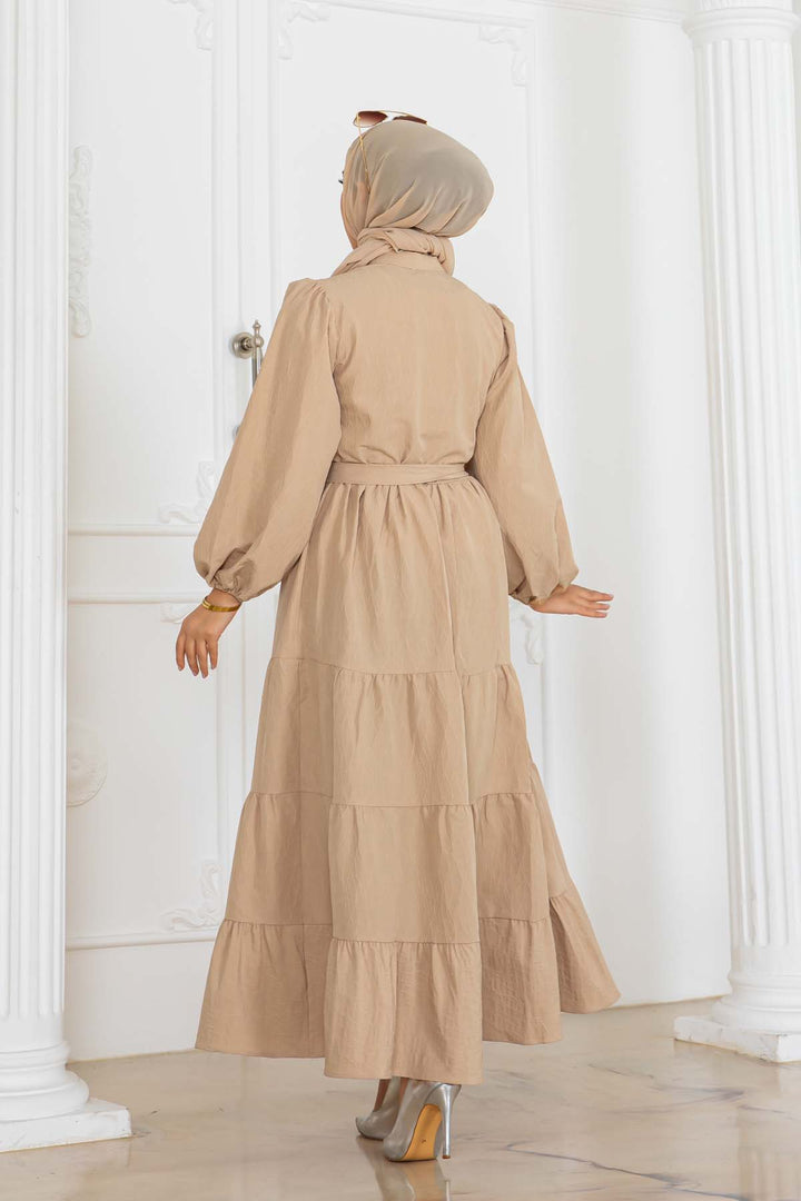 BNG Women Buttoned Embossed Pattern Dress Beige 2120 - Cihuatlán