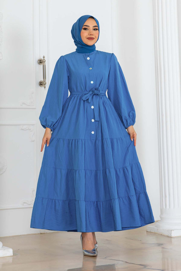 BNG Women Düğmeli Kabartma Desenli Elbise Mavi 2120 - Coeur dAlene