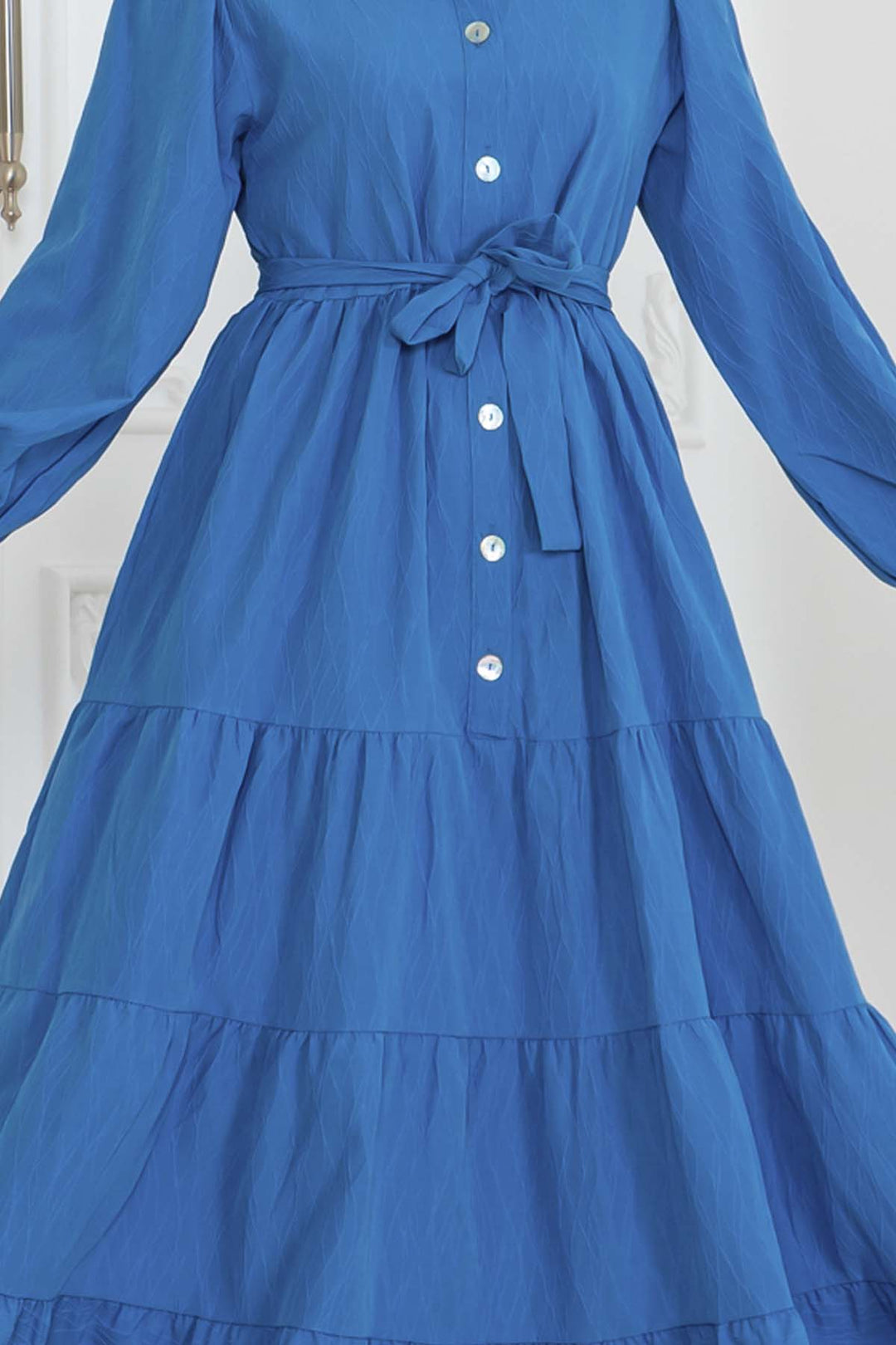 BNG Women Düğmeli Kabartma Desenli Elbise Mavi 2120 - Coeur dAlene