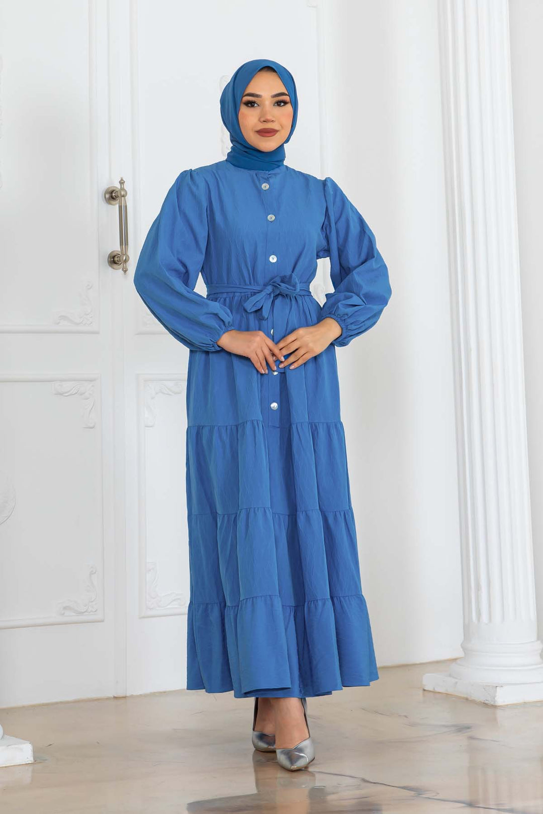 BNG Women Düğmeli Kabartma Desenli Elbise Mavi 2120 - Coeur dAlene