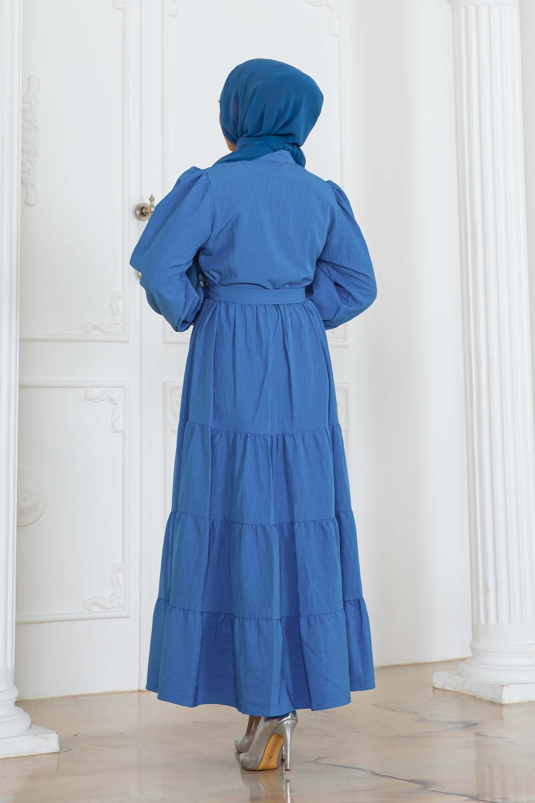 BNG Women Düğmeli Kabartma Desenli Elbise Mavi 2120 - Coeur dAlene